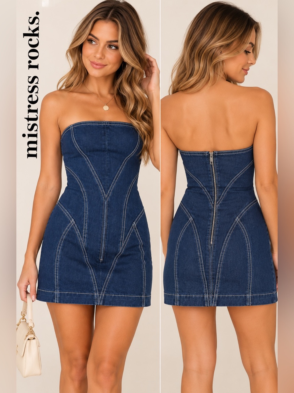 Mistress Rocks Strapless Denim Mini Dress Dark Blue XS